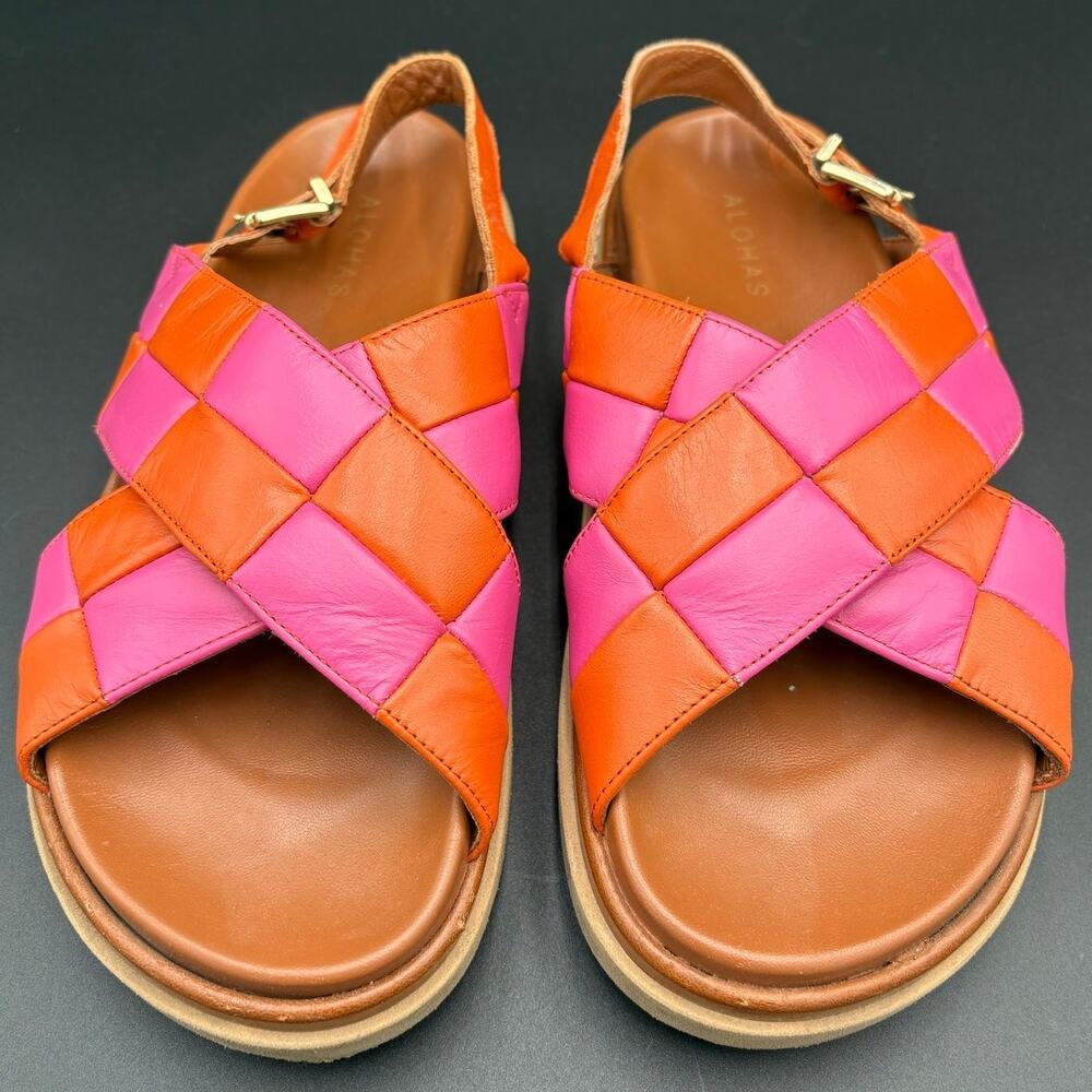 ALOHAS marshmallow scacchi leather sandals pomelo orange magenta woven 38 7.5 8 - Picture 2 of 11